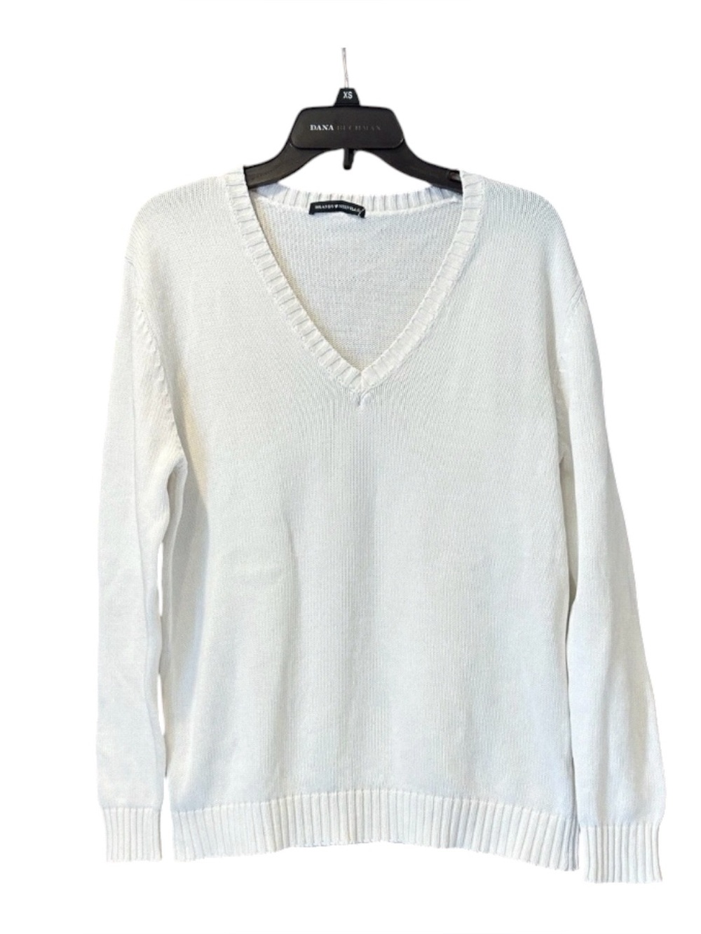 Brandy Melville V Neck White Sweater 100% Cotton One Size Minimalist Top Shirt